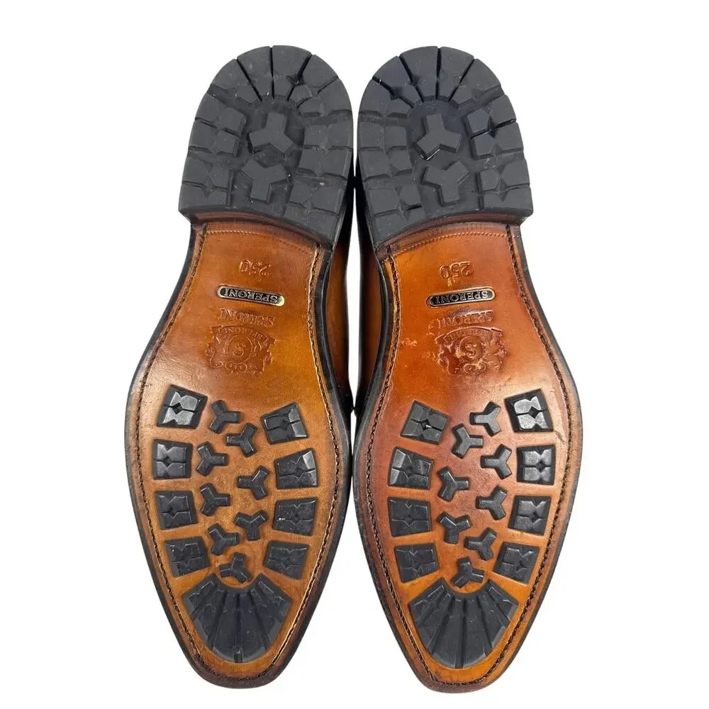 Speroni Monk Strap Dress Shoes Mens 7 7.5‎ Italian Cognac Leather Brogue Cap Toe